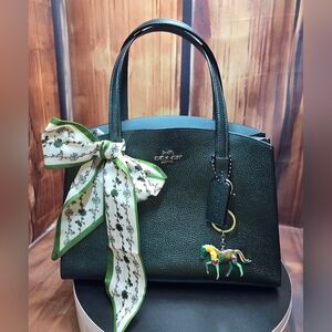 Coach Forest Green Tote with Scarf and Horse Charm
